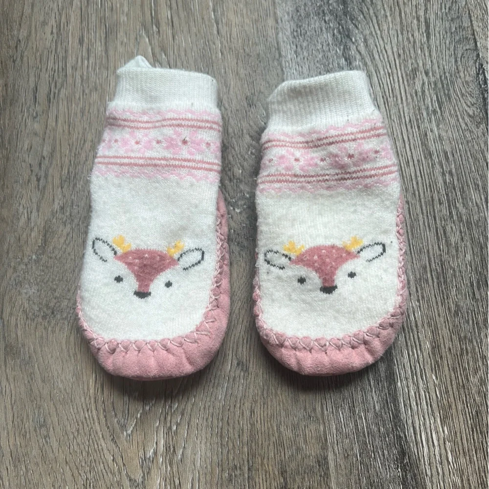Fair Isle deer grippy slipper booties